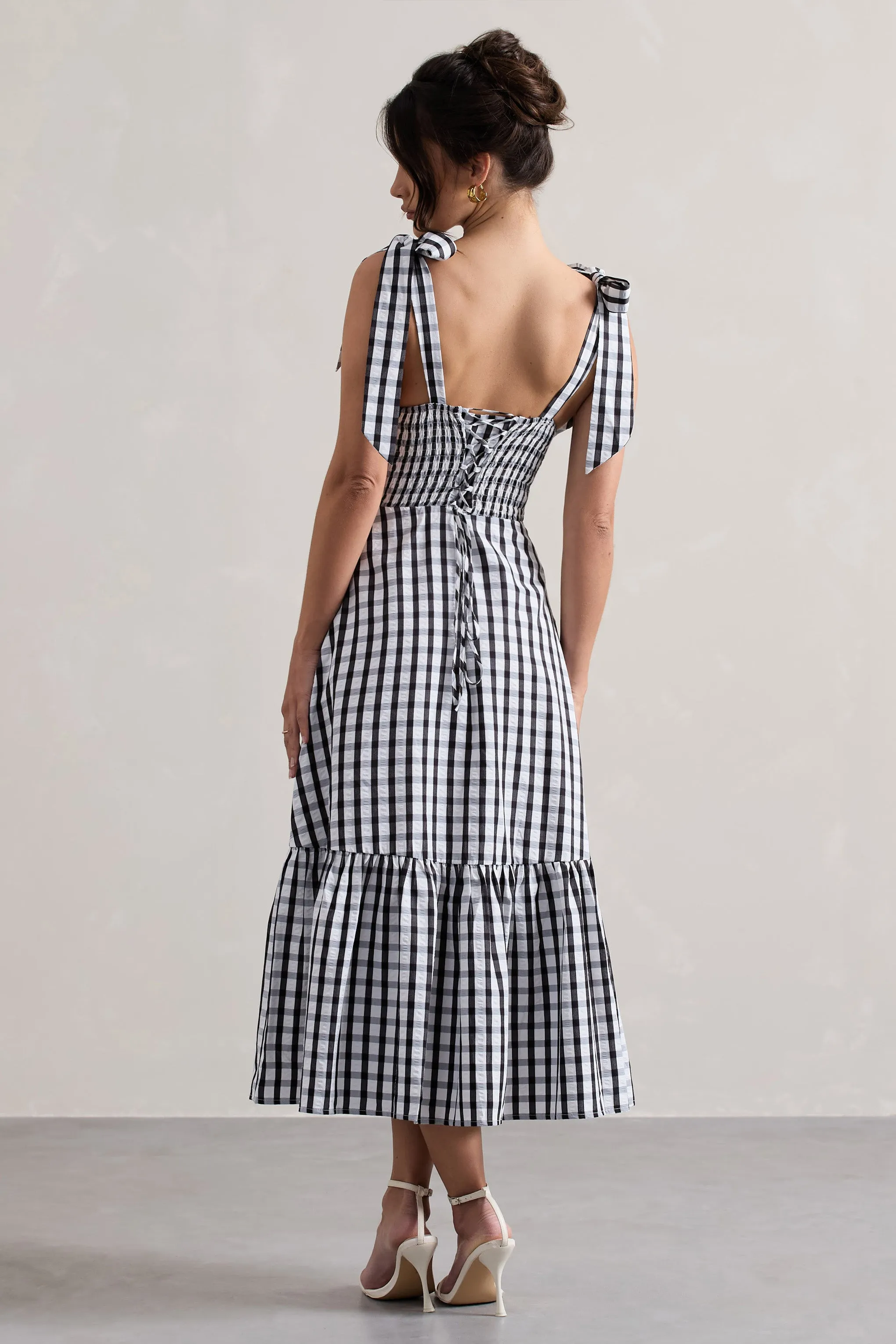 Brighton | Black & White Gingham Sweetheart Midi Dress Club L London