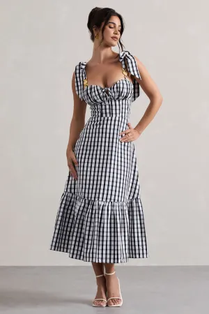 Brighton | Black & White Gingham Sweetheart Midi Dress Club L London