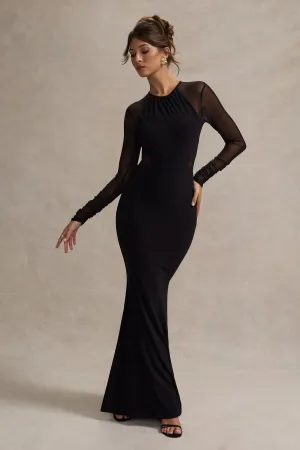 Brittany | Black Mesh Insert Maxi Dress Club L London