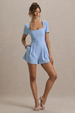 Brizzie | Light Blue Linen Short-Sleeve Playsuit Club L London
