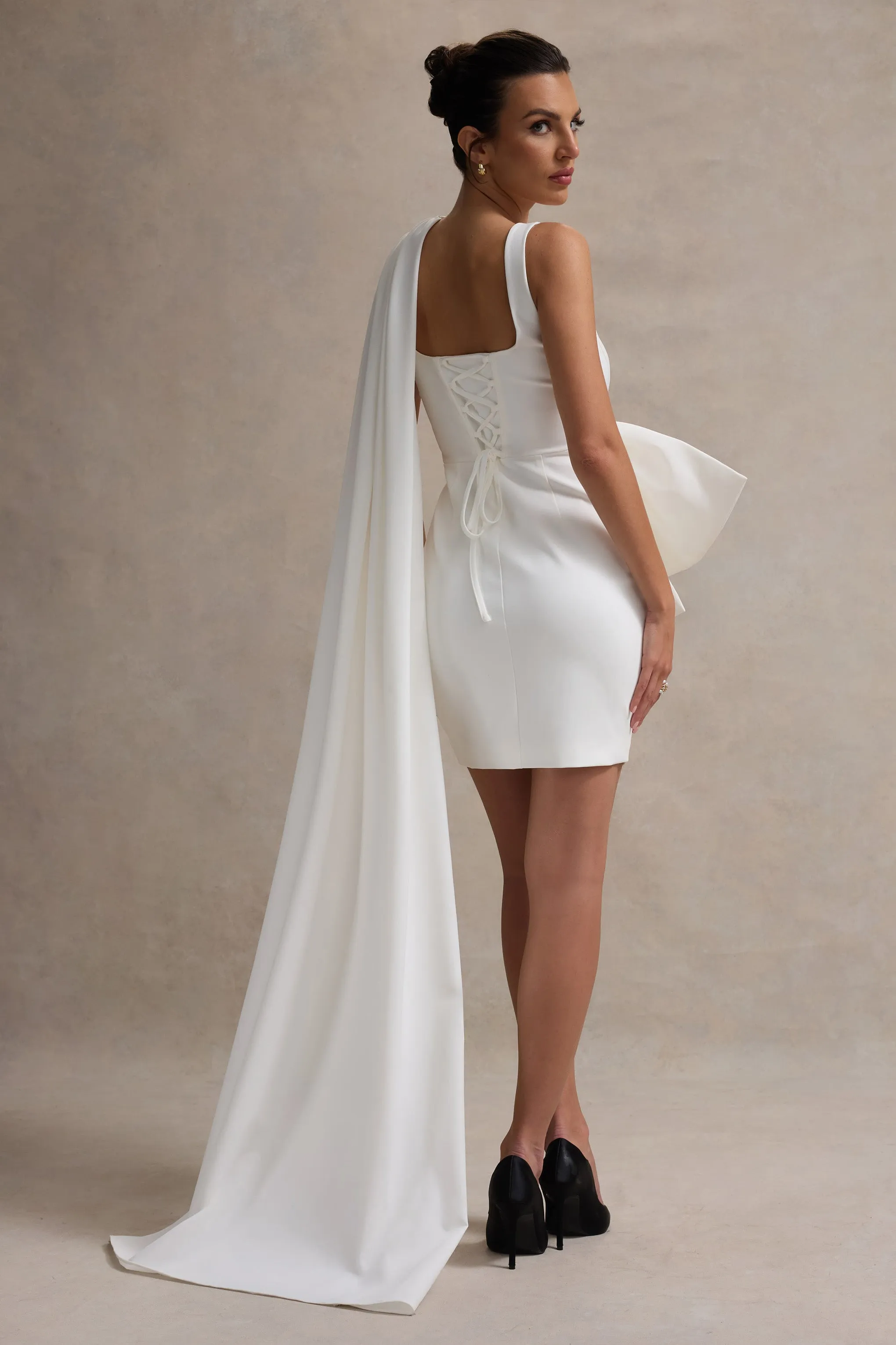 Brulee | Cream Scoop-Neck Sash Mini Dress With Bow Club L London