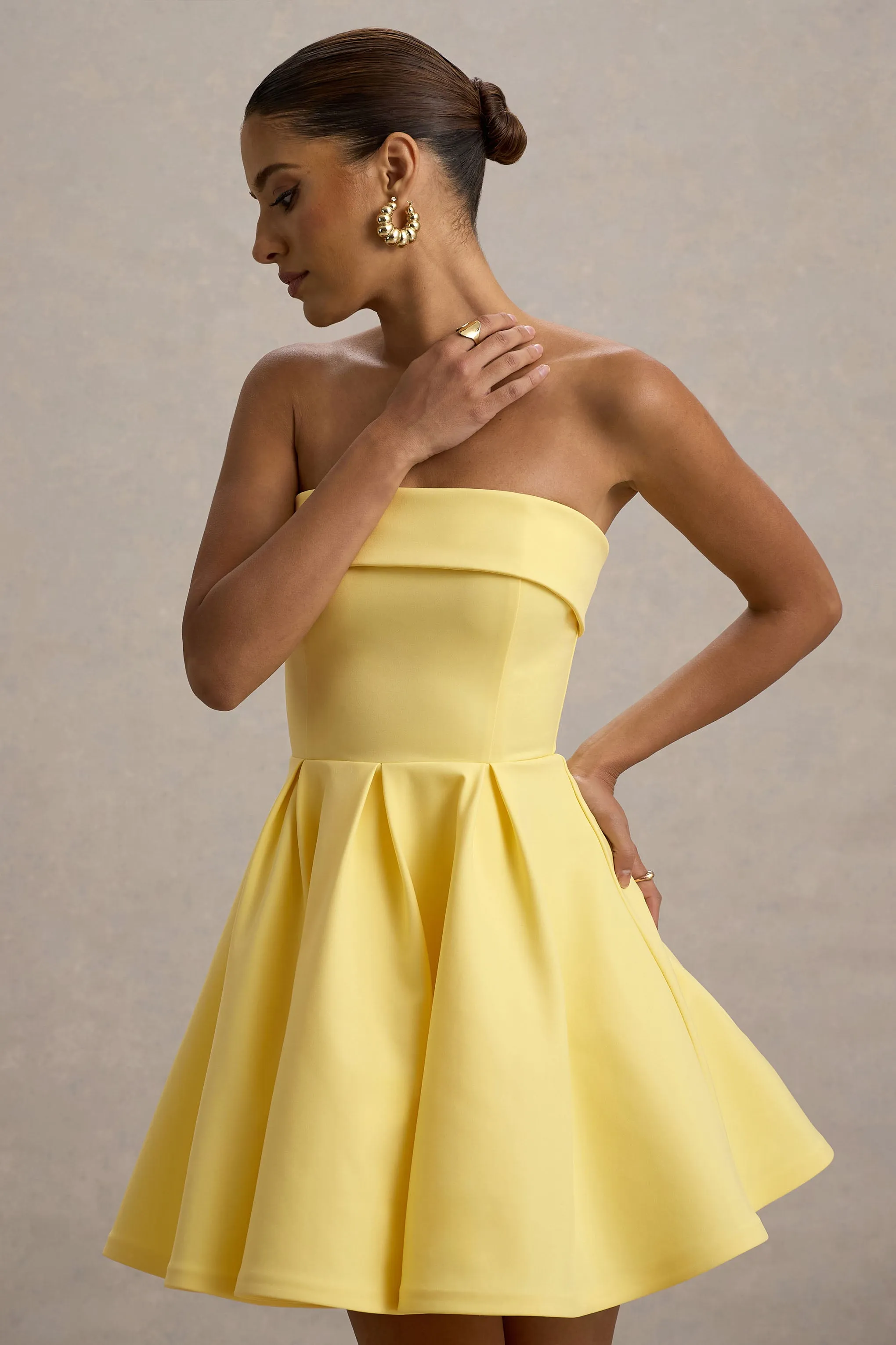 Bruna | Lemon Bandeau Skater Mini Dress Club L London