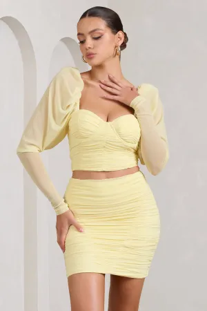 Butterfly | Yellow Puff Sleeve Ruched Crop Top Club L London