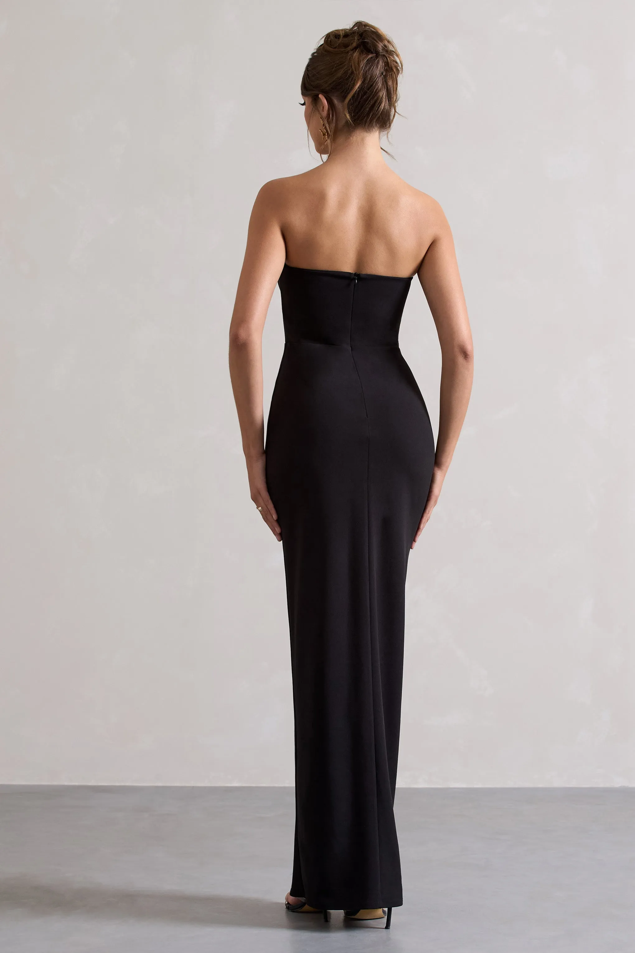 Cailin | Black Strapless Split Maxi Dress Club L London
