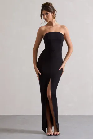 Cailin | Black Strapless Split Maxi Dress Club L London