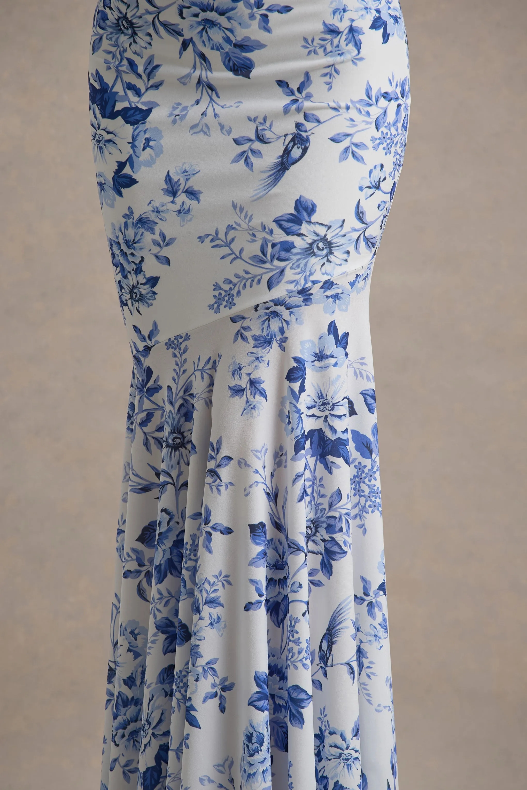 Callie | Blue Porcelain Print Bandeau Fishtail Maxi Dress Club L London