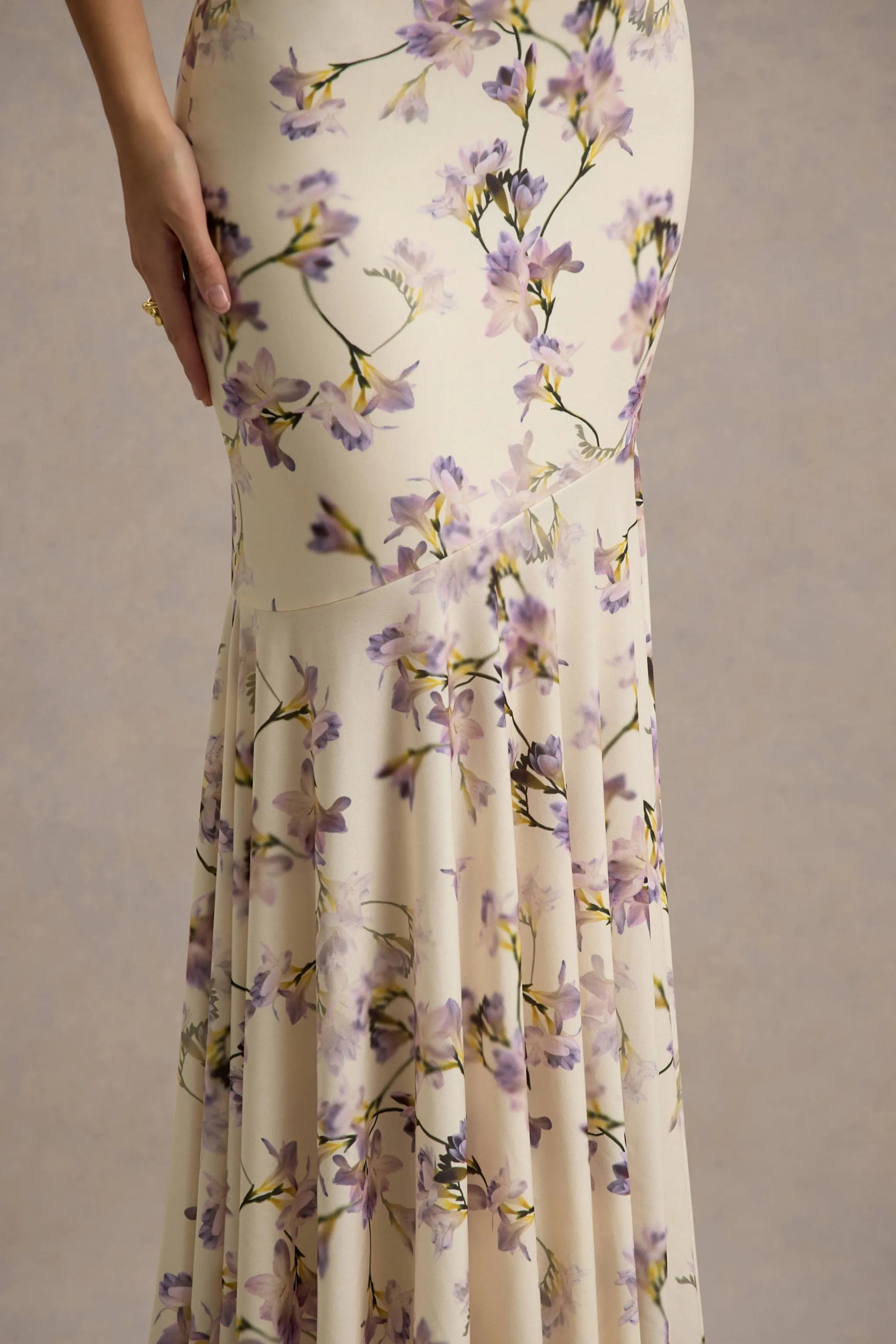 Callie | Lemon Floral Print Bandeau Fishtail Maxi Dress Club L London