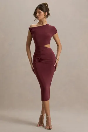Calliope | Burgundy Cut-Out Gathered Midi Dress Club L London