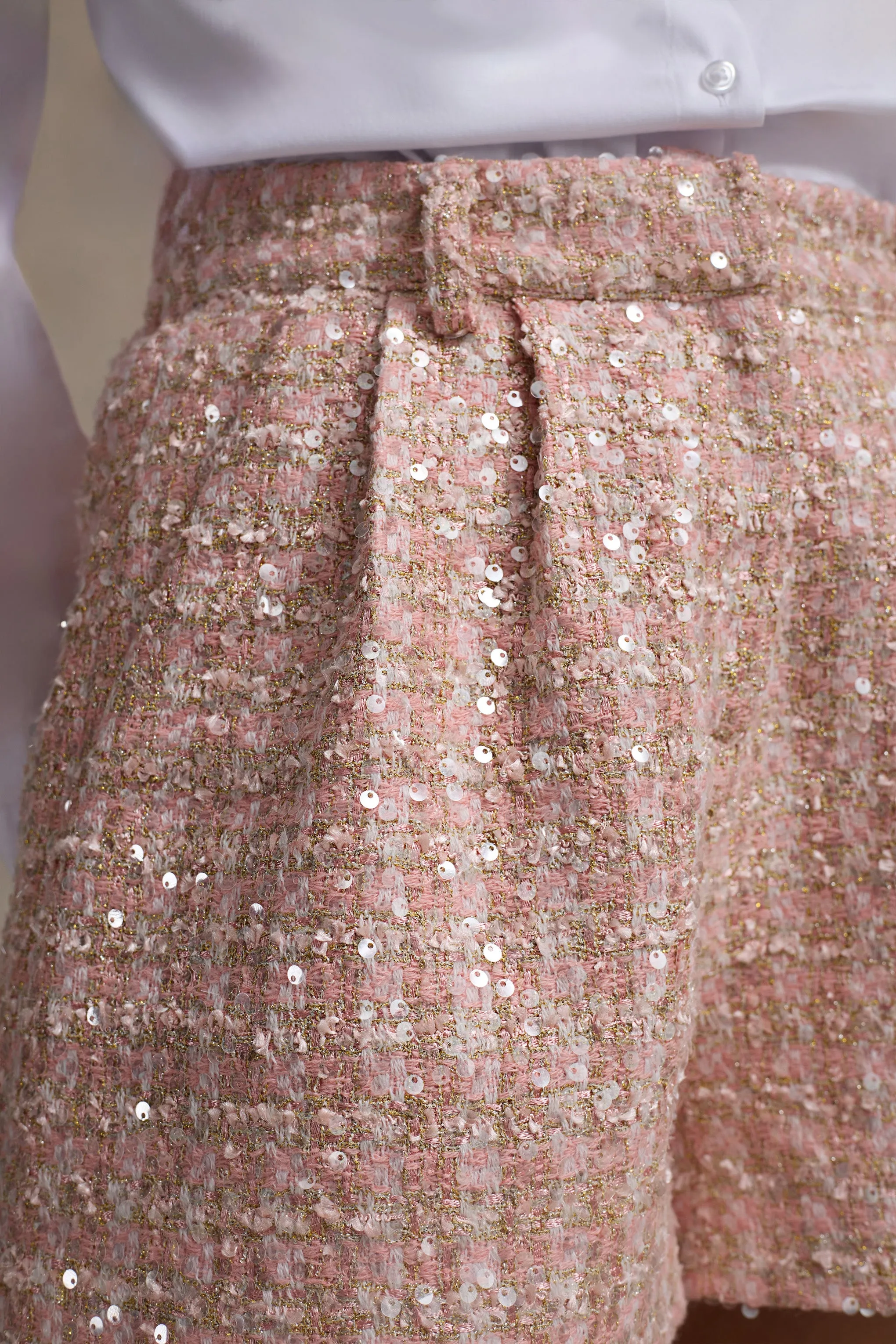 Cambridge | Pink Boucle Tailored Shorts Club L London