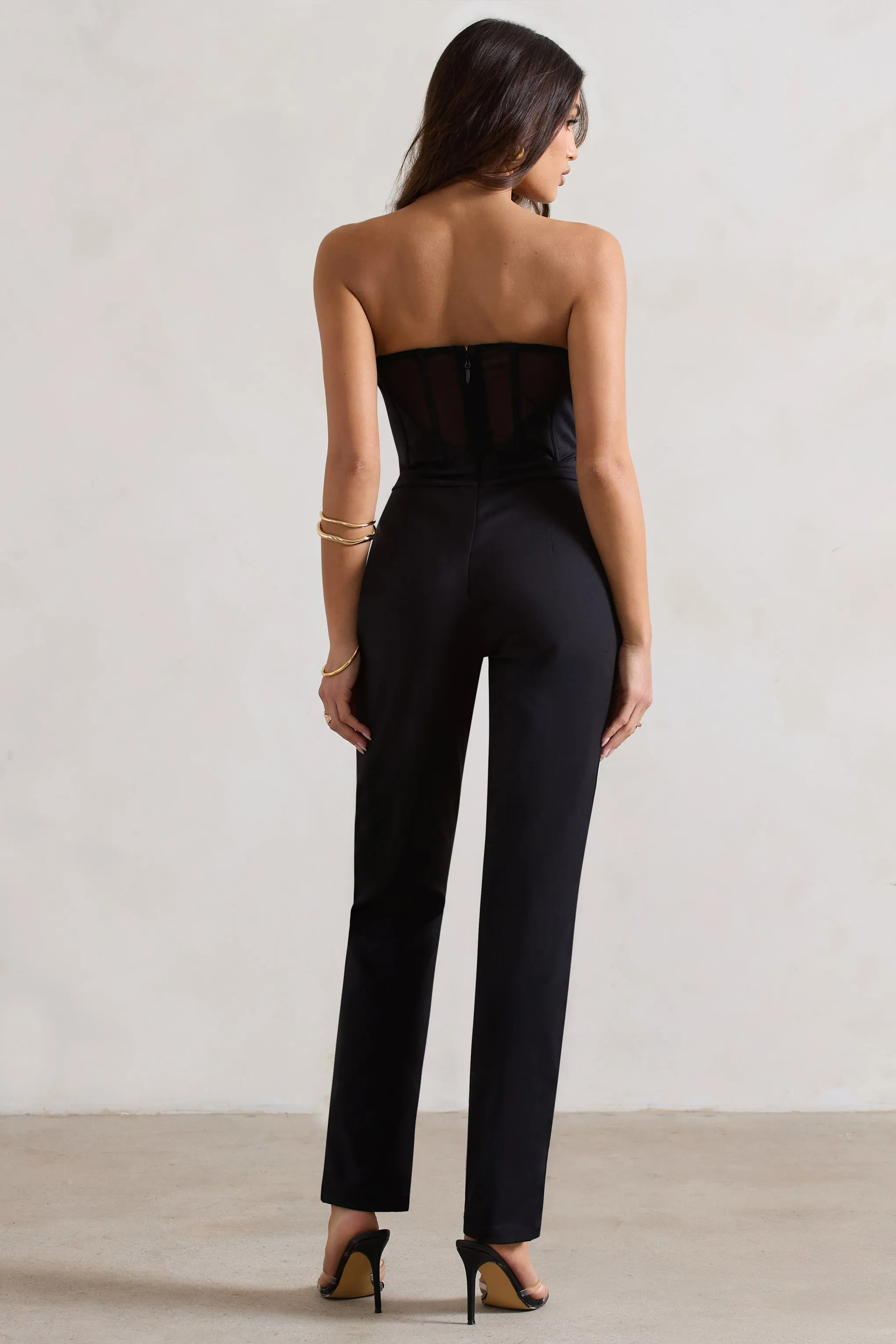 Camden | Black Corset Style Tailored Straight-Leg Jumpsuit Club L London