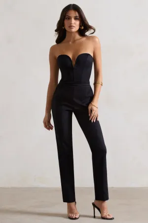 Camden | Black Corset Style Tailored Straight-Leg Jumpsuit Club L London