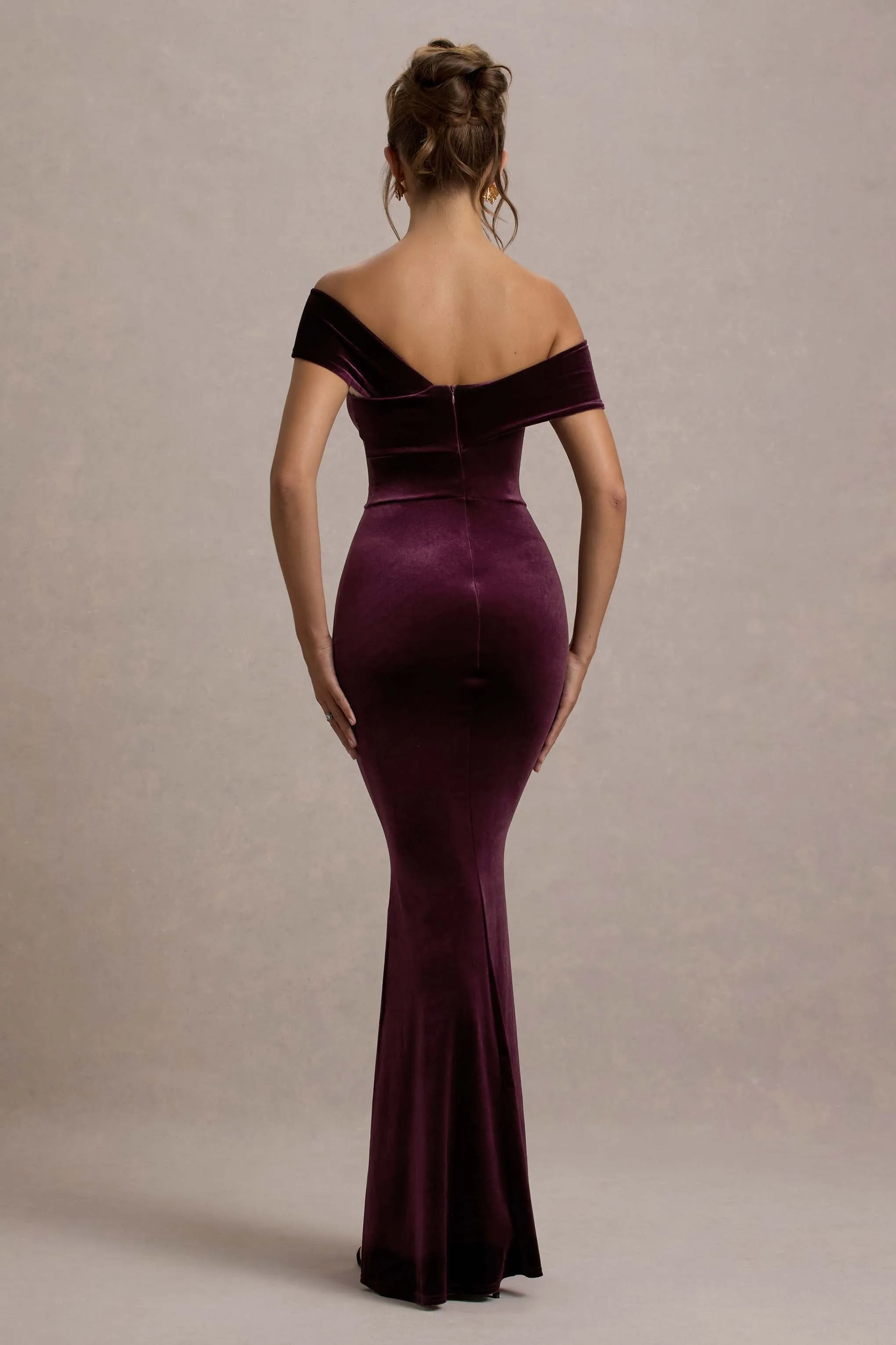 Candela | Port Velvet Asymmetric Bardot Maxi Dress Club L London