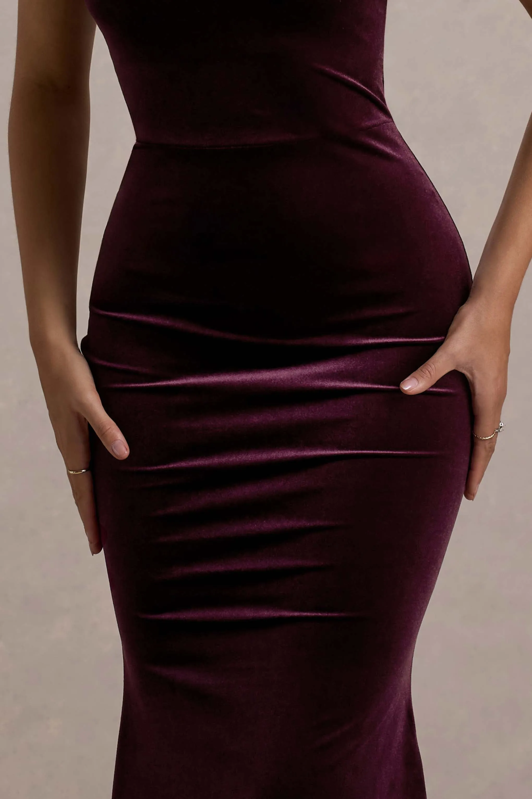 Candela | Port Velvet Asymmetric Bardot Maxi Dress Club L London