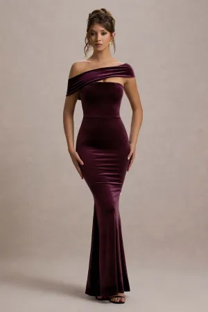 Candela | Port Velvet Asymmetric Bardot Maxi Dress Club L London