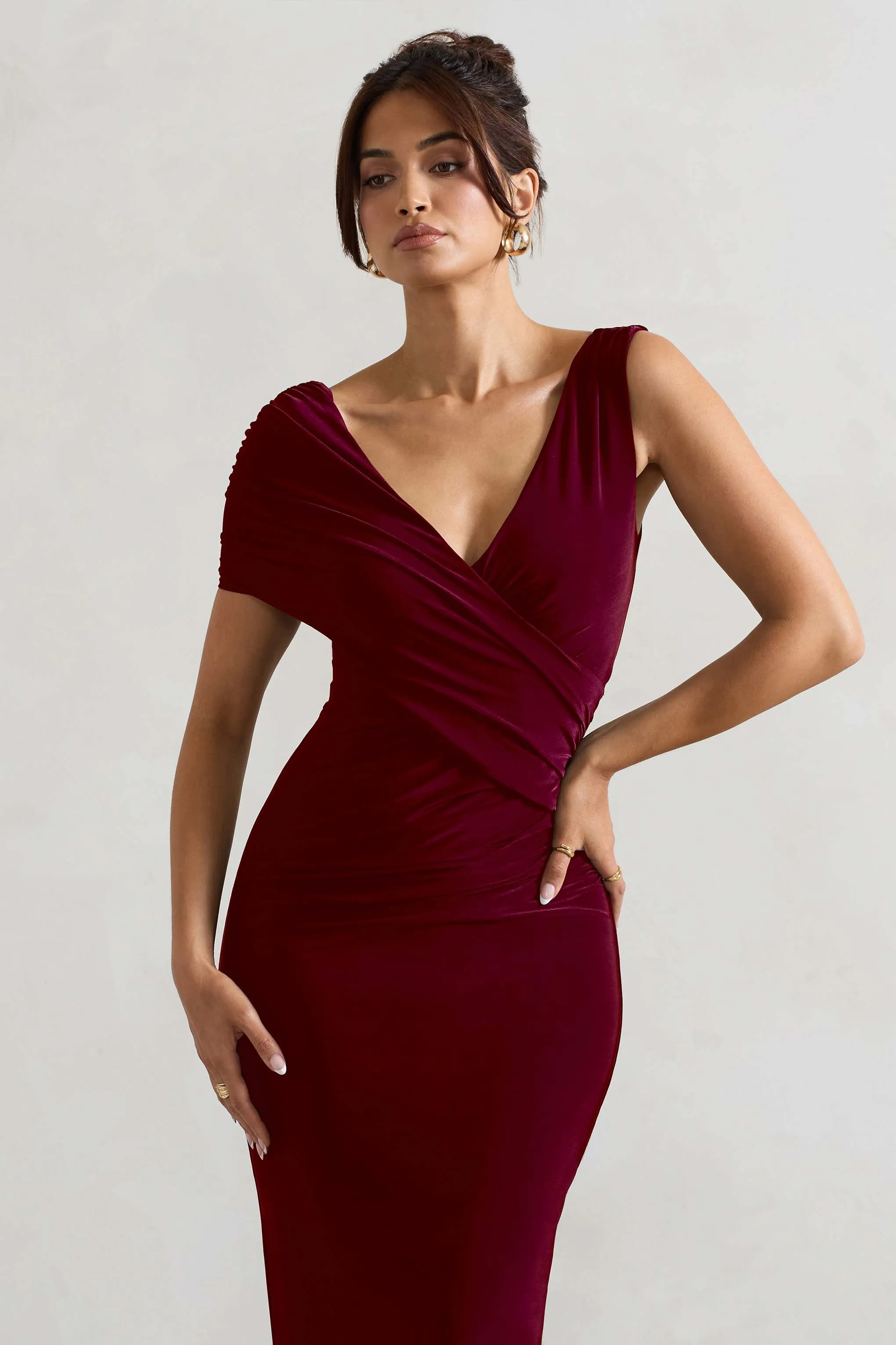 Capella | Berry Asymmetric Wrap Maxi Dress Club L London