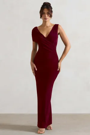 Capella | Berry Asymmetric Wrap Maxi Dress Club L London