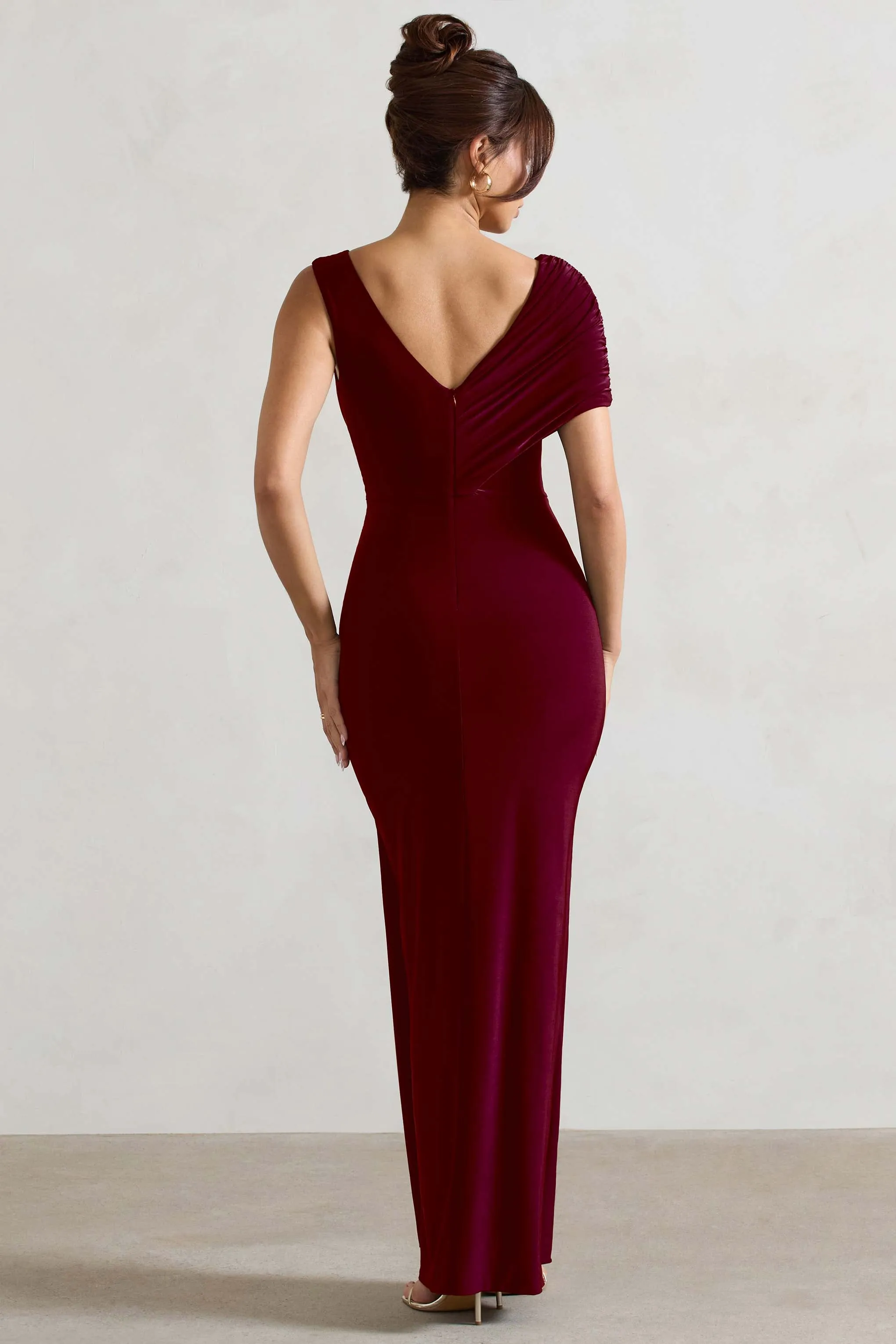 Capella | Berry Asymmetric Wrap Maxi Dress Club L London