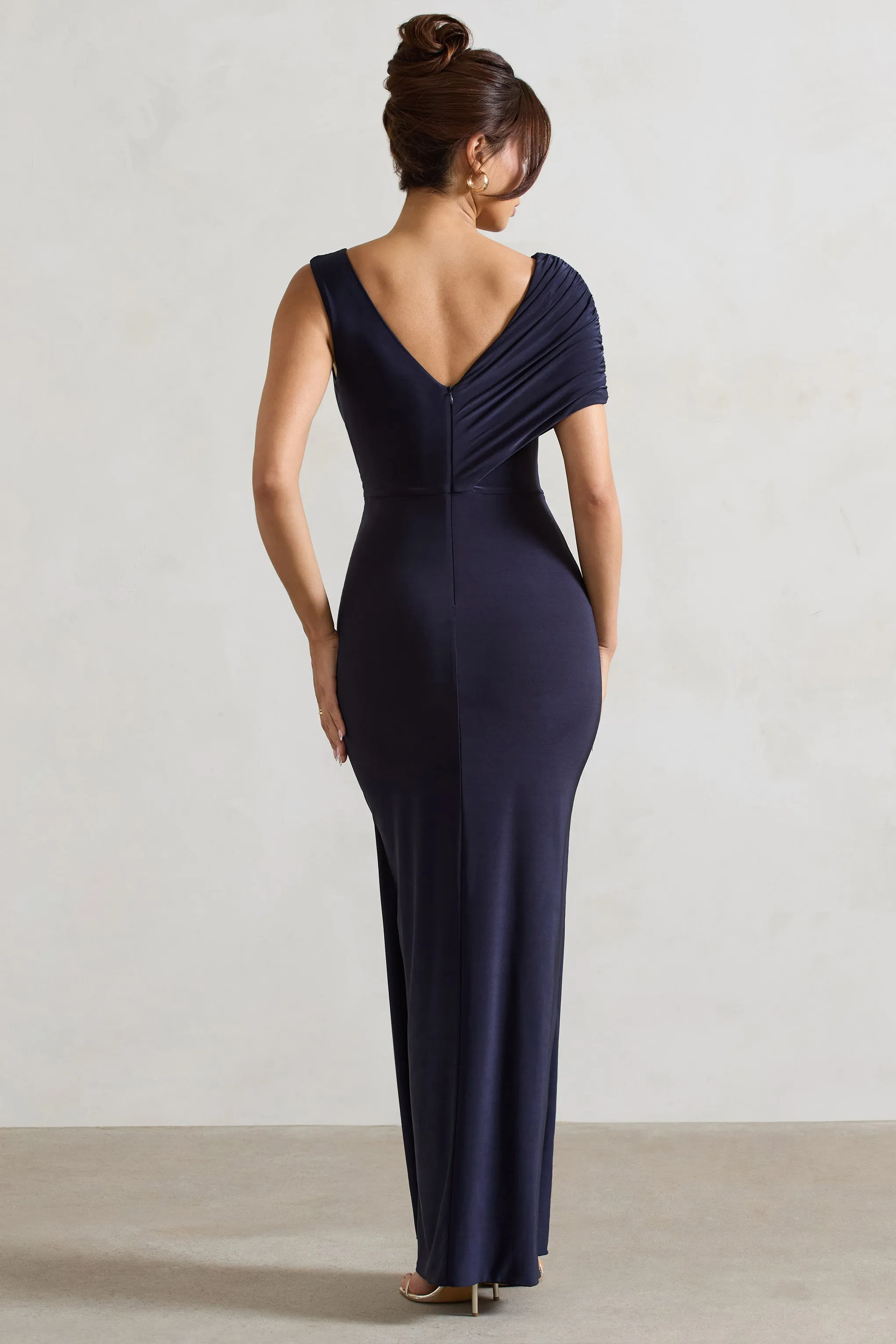 Capella | Navy Asymmetric Wrap Maxi Dress Club L London