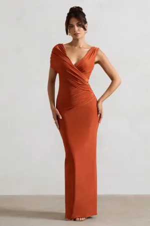 Capella | Rust Asymmetric Wrap Maxi Dress Club L London