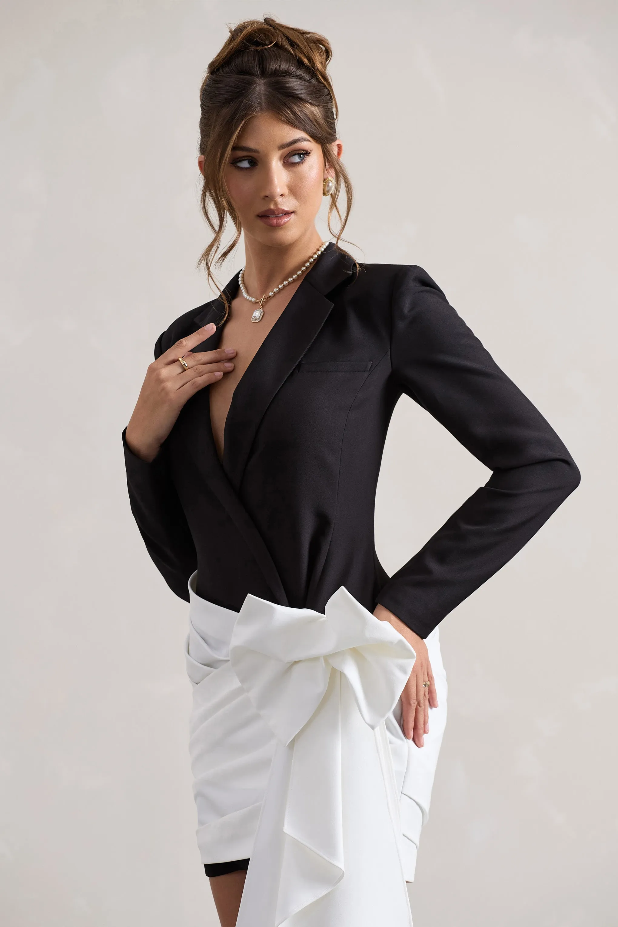Capital | Black Tailored Blazer Mini Dress With Side Drape Club L London