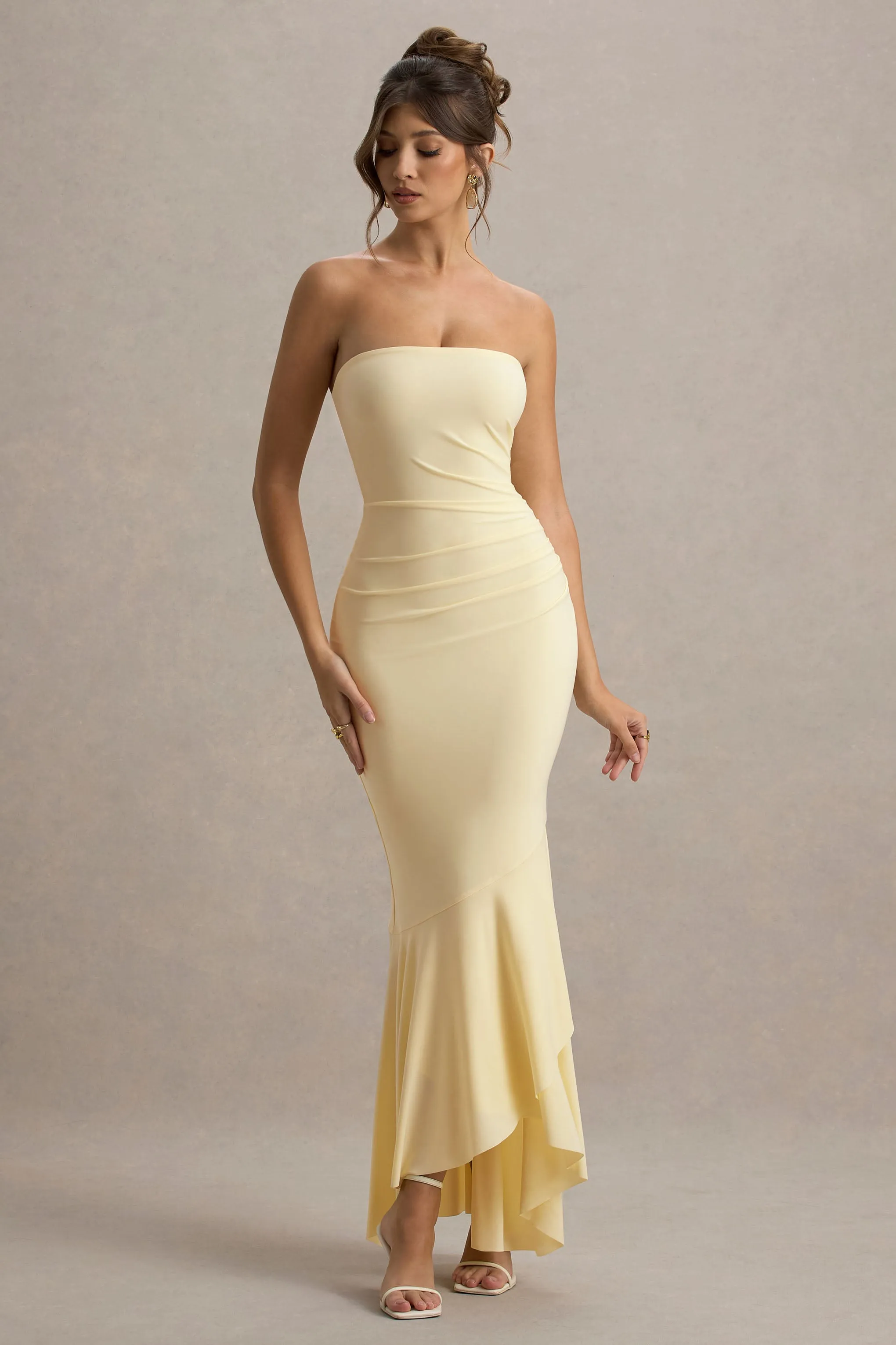 Capria | Pale Lemon Bandeau Wrap Maxi Dress Club L London