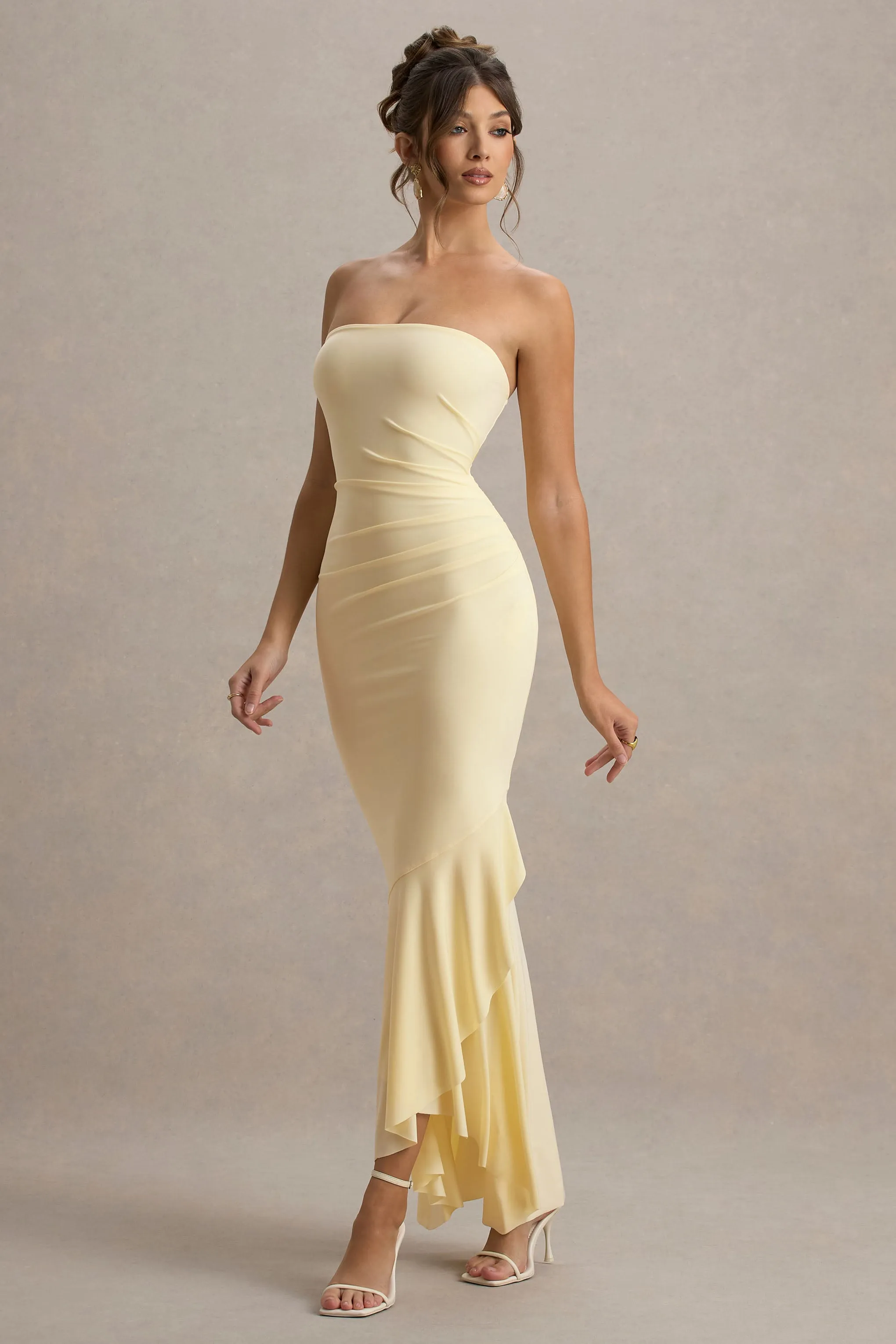 Capria | Pale Lemon Bandeau Wrap Maxi Dress Club L London