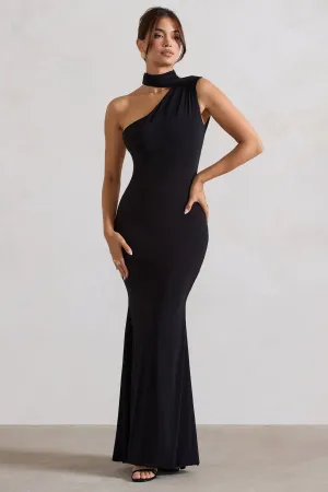 Capucine | Black One Shoulder Draped Maxi Dress Club L London