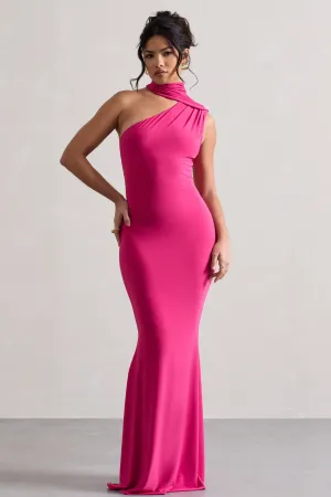 Capucine | Pink One Shoulder Draped Maxi Dress Club L London