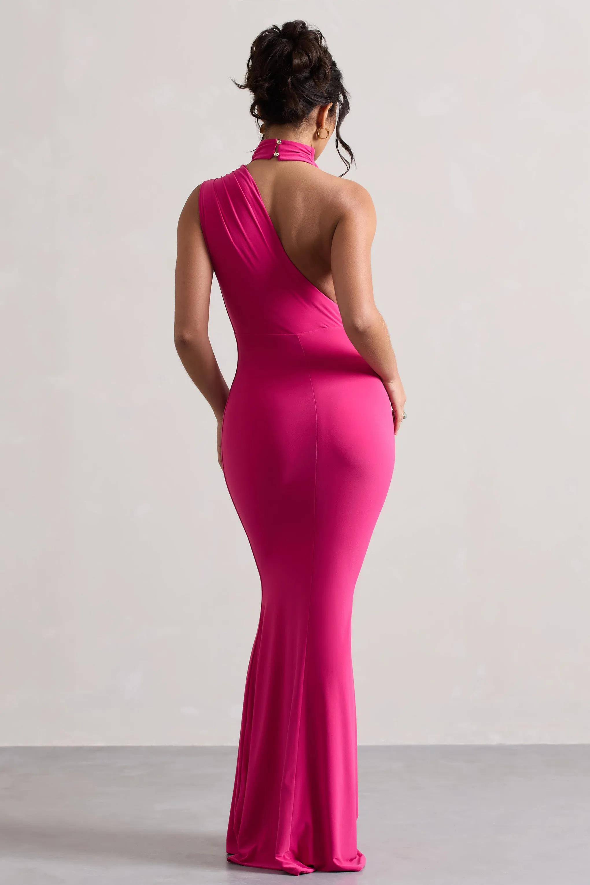 Capucine | Pink One Shoulder Draped Maxi Dress Club L London