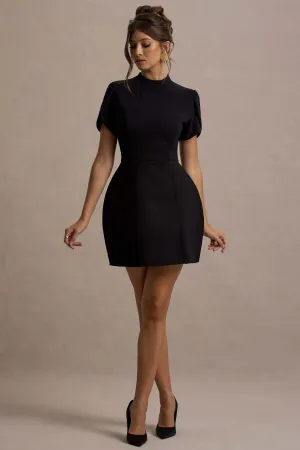 Carabella | Black High-Neck Short-Sleeve Mini Dress Club L London