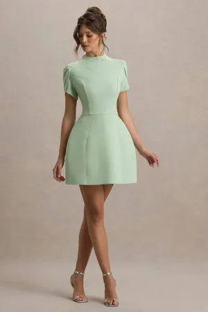 Carabella | Light Green High-Neck Short-Sleeve Mini Dress Club L London