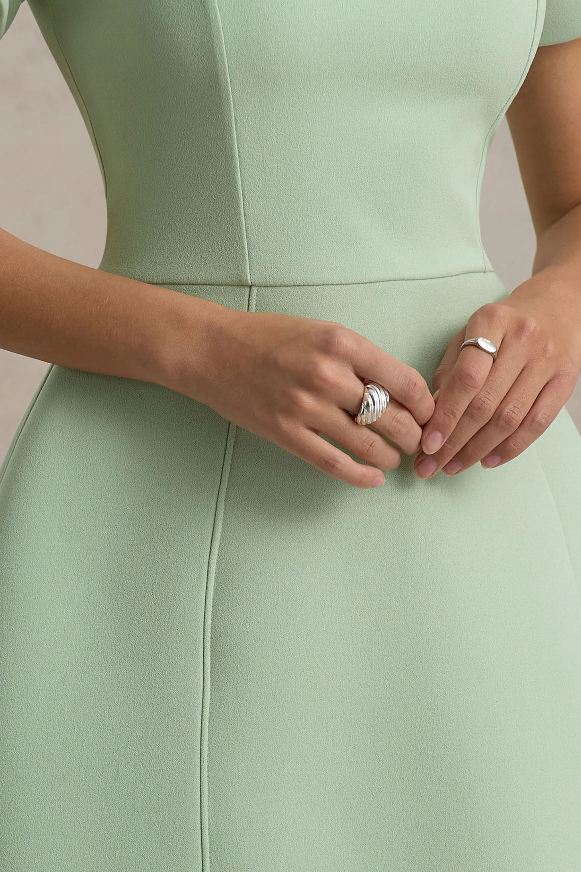 Carabella | Light Green High-Neck Short-Sleeve Mini Dress Club L London