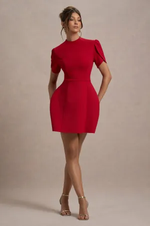 Carabella | Red High-Neck Short-Sleeve Mini Dress Club L London