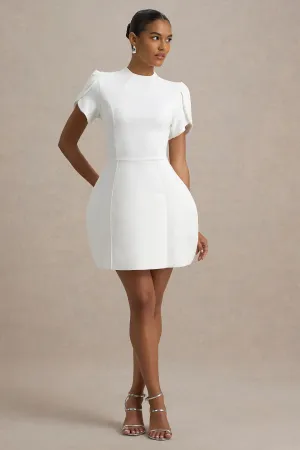 Carabella | White High-Neck Short-Sleeve Mini Dress Club L London