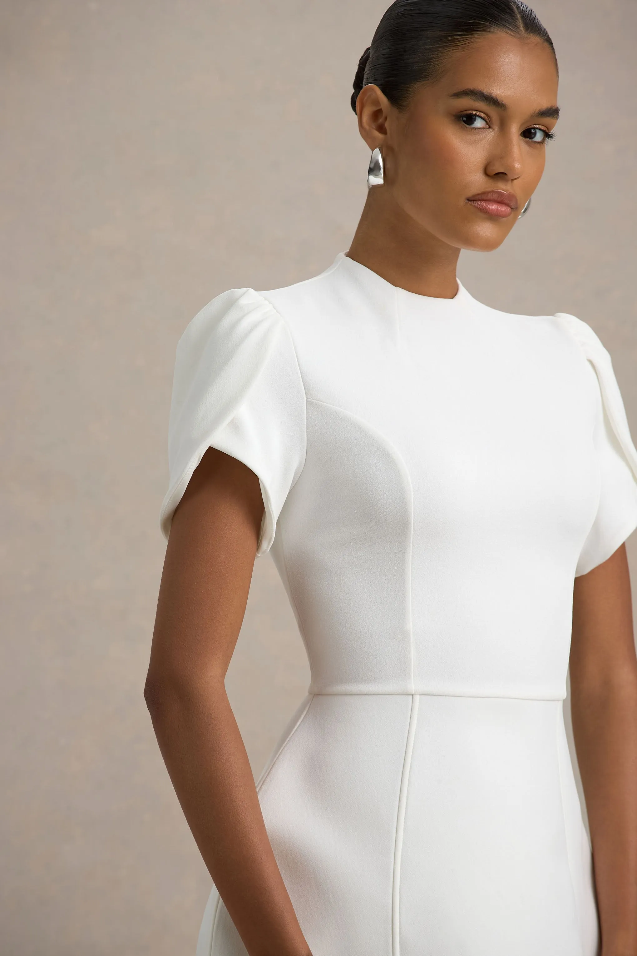 Carabella | White High-Neck Short-Sleeve Mini Dress Club L London