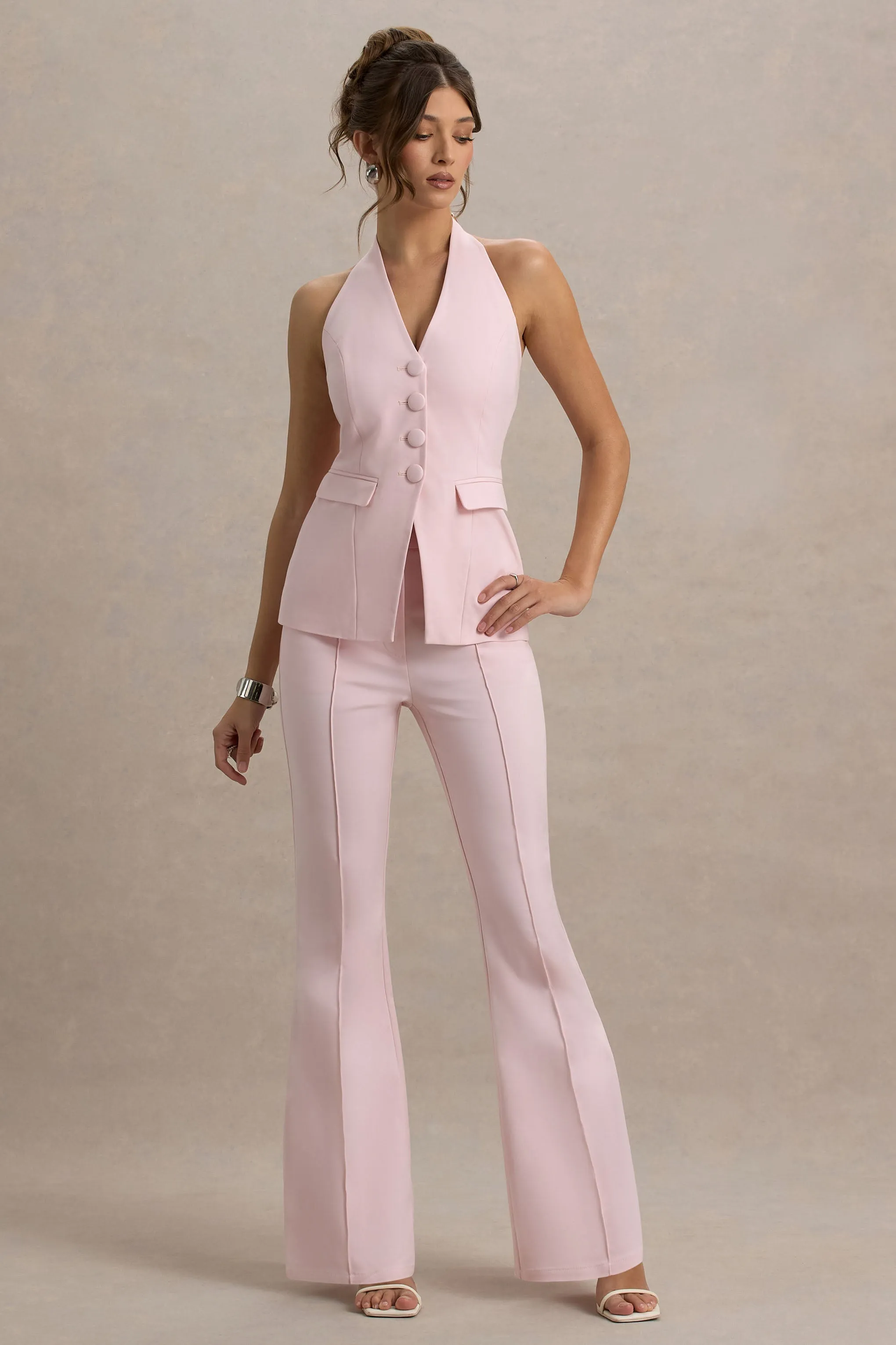 Carina | Pink Flared-Leg Tailored Trousers Club L London
