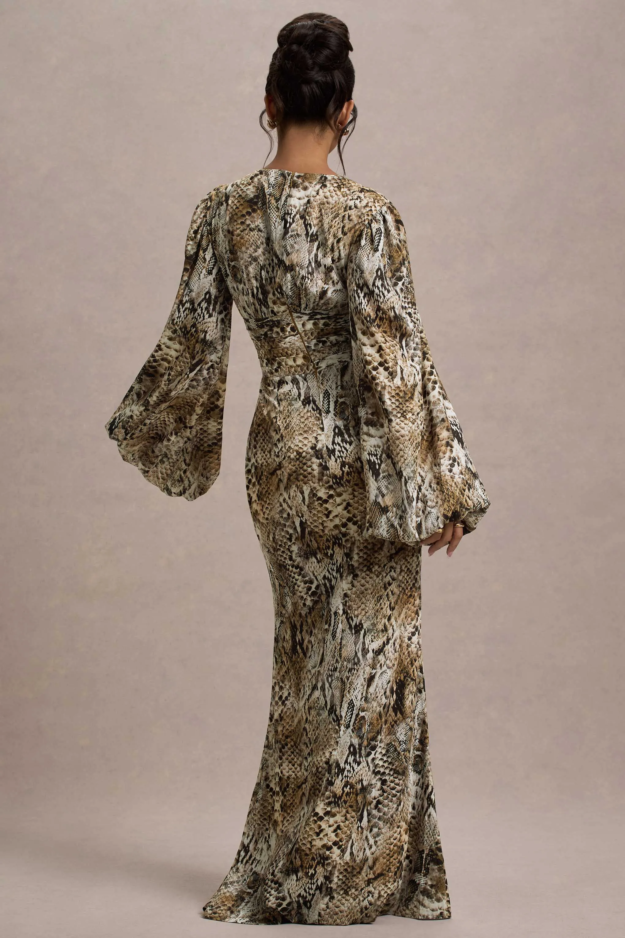 Casarile | Snake Print V-Neck Balloon Sleeve Maxi Dress Club L London