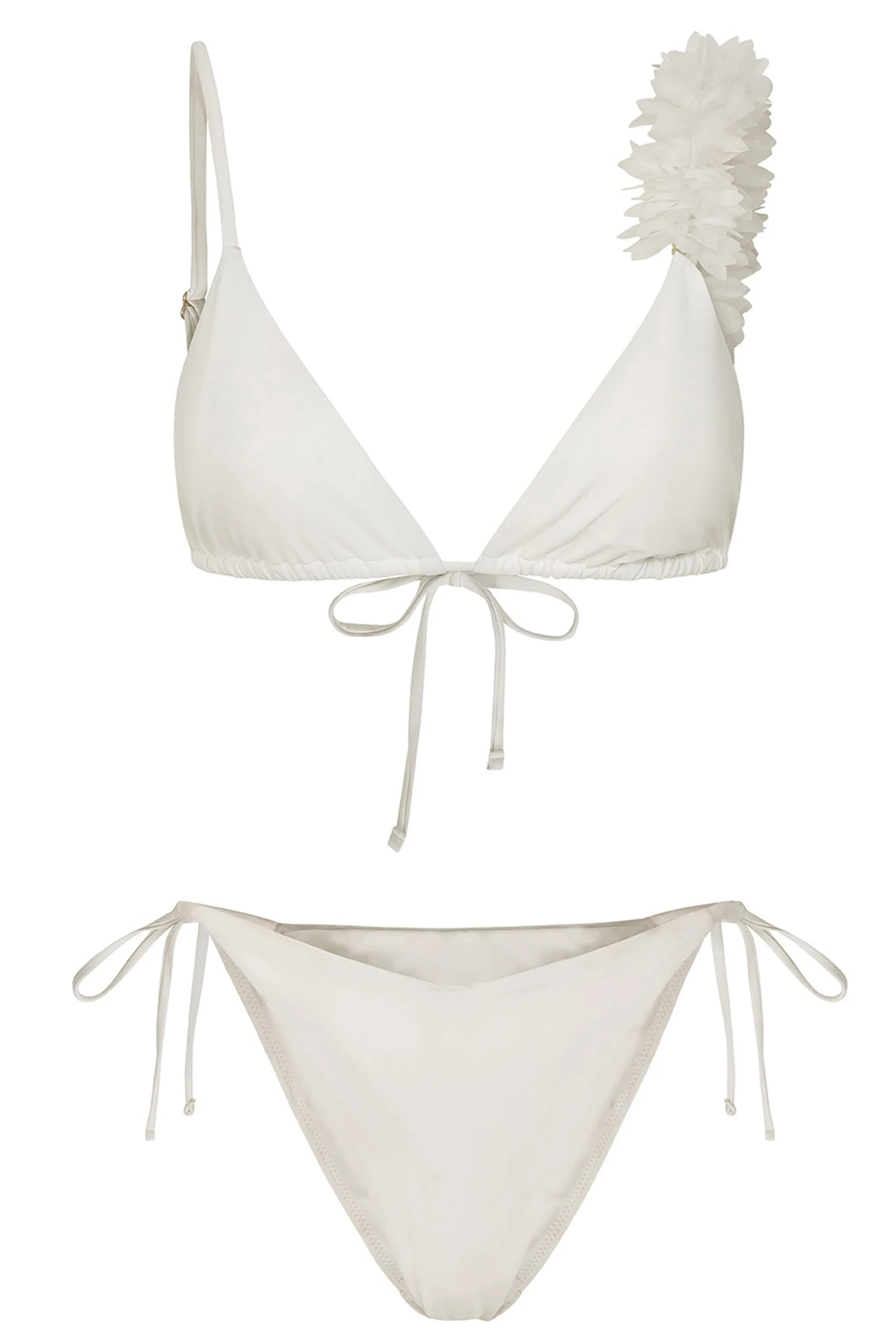 Cassia | White Triangle Flower Trimmed Bikini Top Club L London