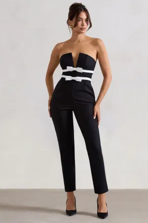 Casta | Black Strapless Tailored Straight-Leg Jumpsuit With Bows Club L London