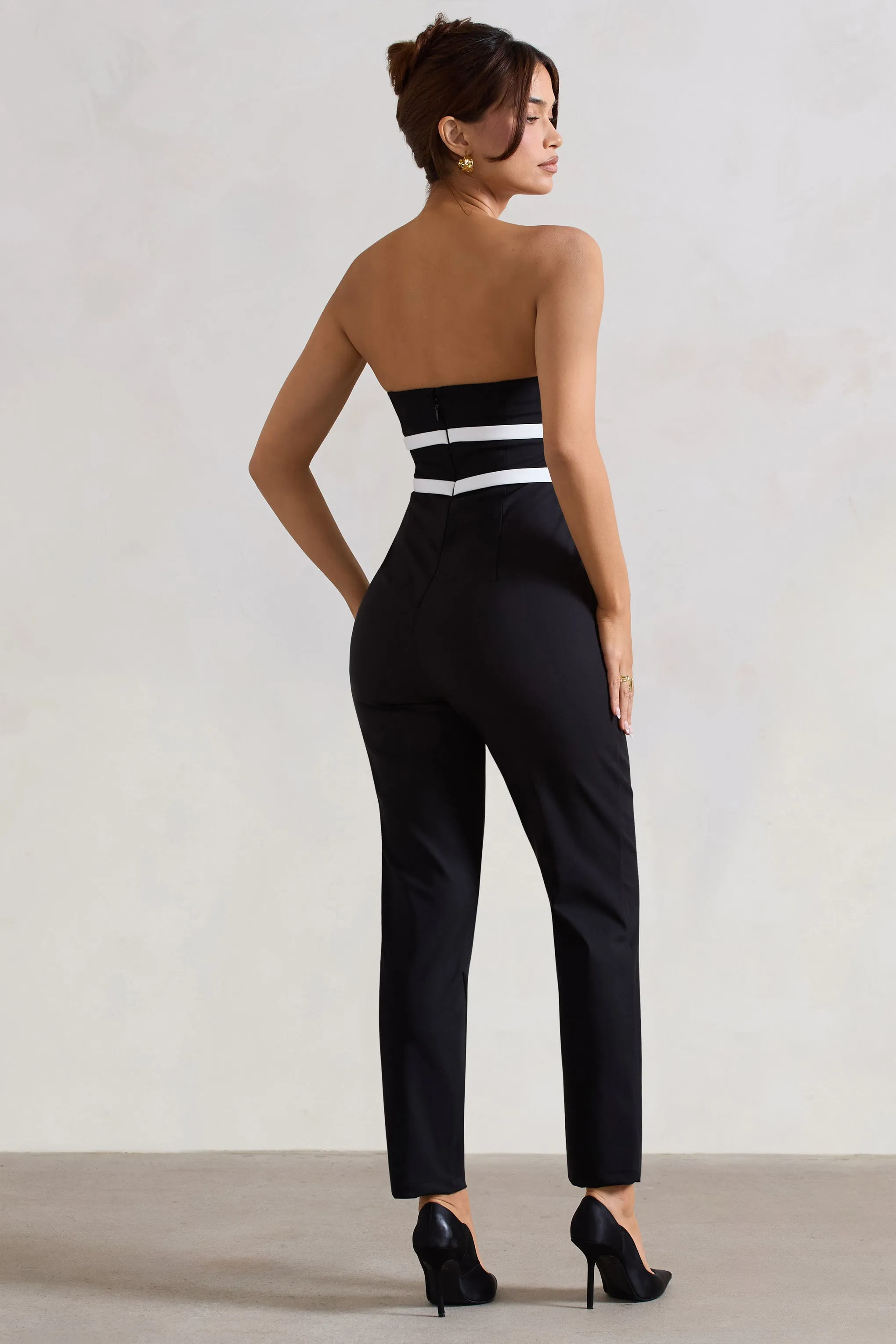 Casta | Black Strapless Tailored Straight-Leg Jumpsuit With Bows Club L London
