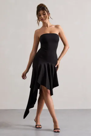 Catalina | Black Bandeau Maxi Dress With Draped Hem Club L London