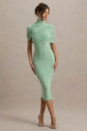 Cecille | Light Green Midi Dress With Cape Sleeve Detail Club L London