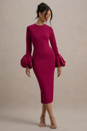 Celie | Mulberry Long-Sleeve Midi Dress With Puff Cuffs Club L London