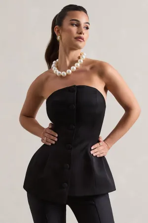 Century | Black Satin Strapless Button Front Corset Top Club L London