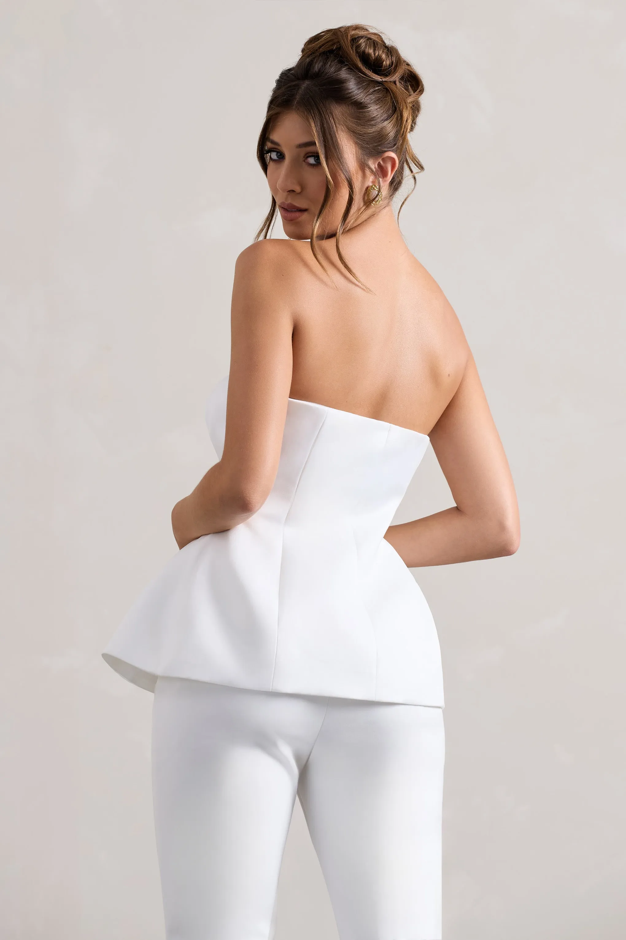 Century | Cream Satin Strapless Button Front Corset Top Club L London