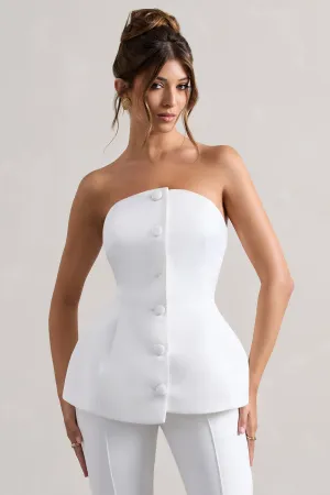 Century | Cream Satin Strapless Button Front Corset Top Club L London