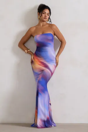 Ceremony | Abstract Print Bandeau Fishtail Maxi Dress Club L London