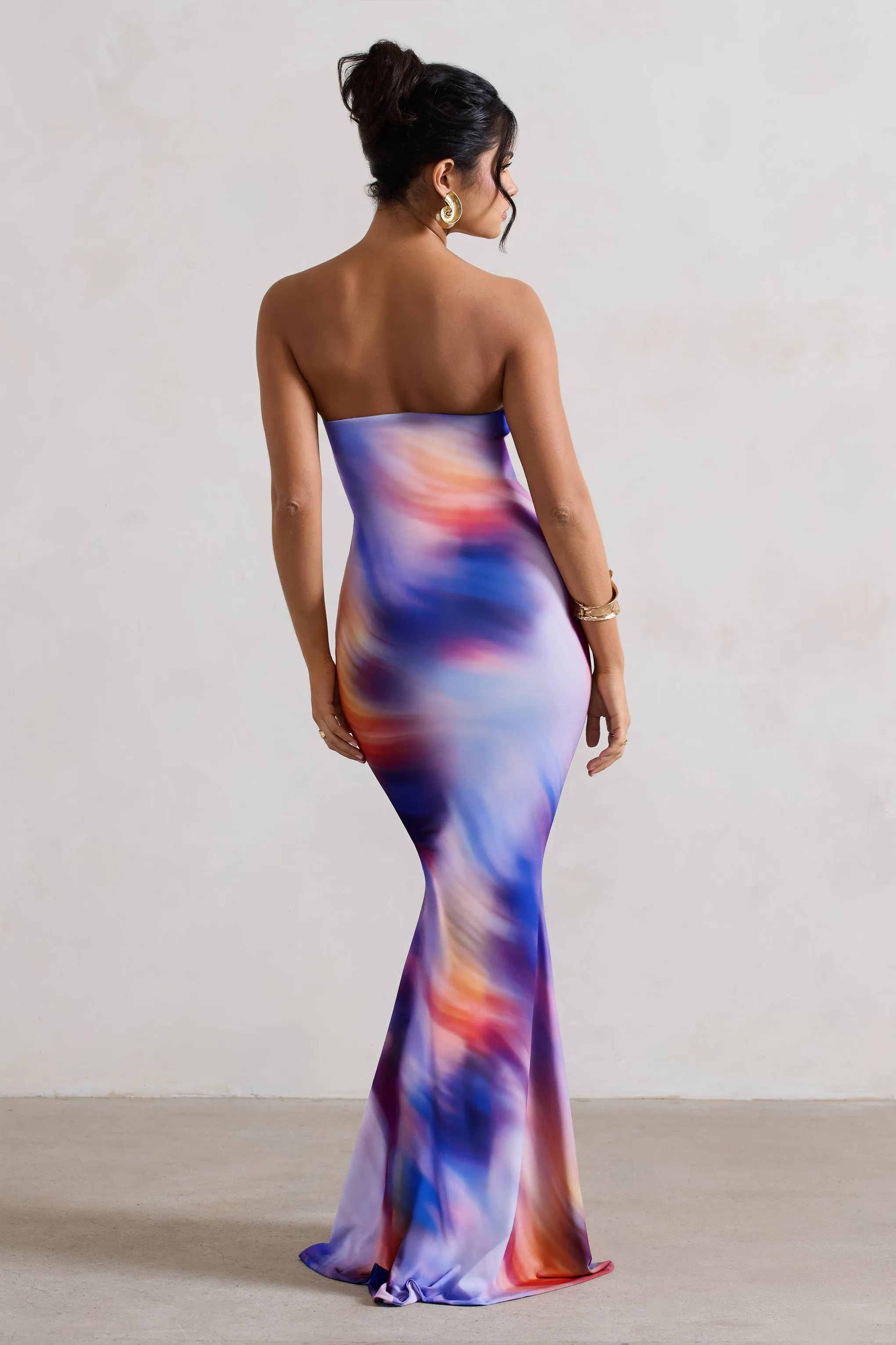 Ceremony | Abstract Print Bandeau Fishtail Maxi Dress Club L London