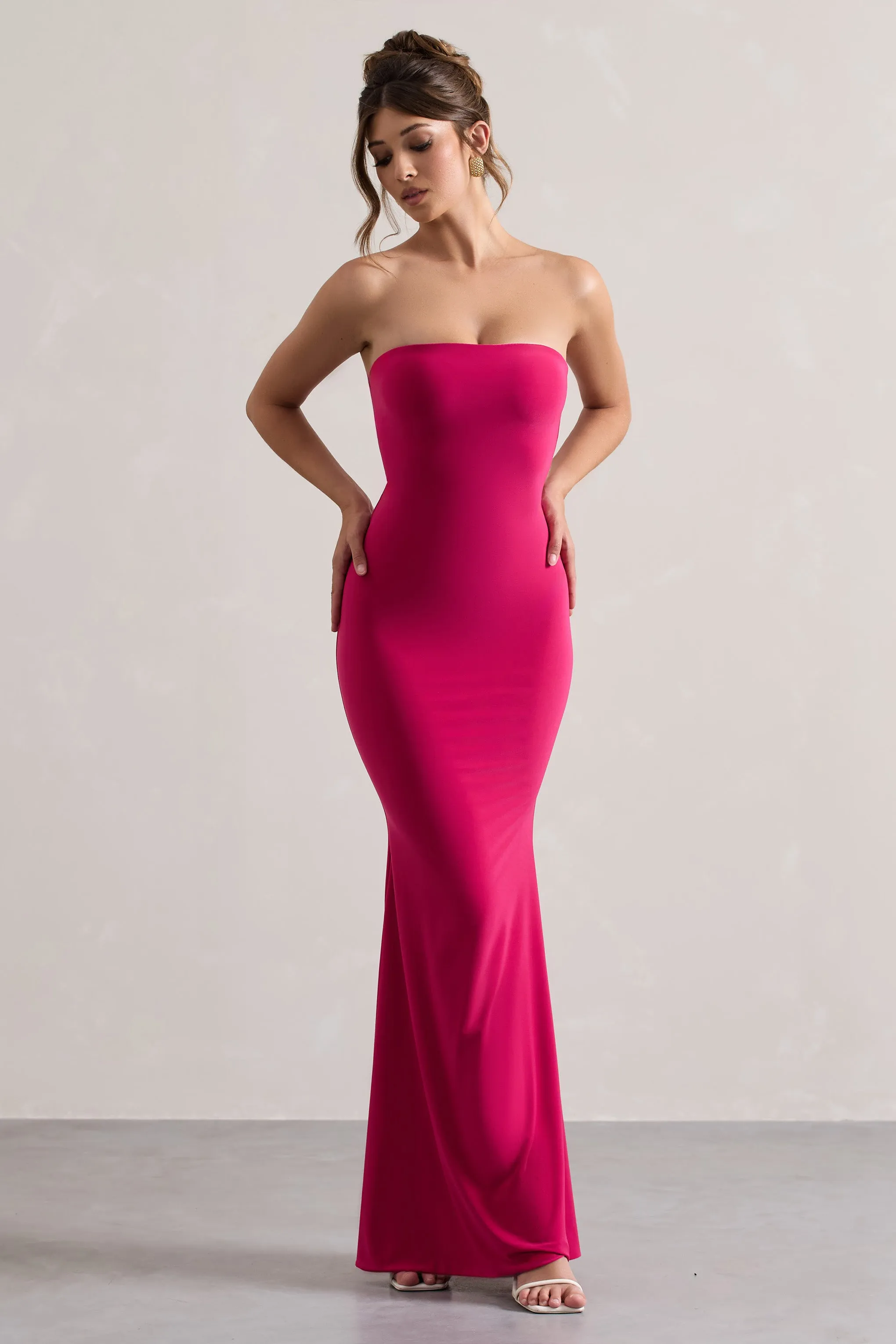 Ceremony | Hot Pink Bandeau Fishtail Maxi Dress Club L London