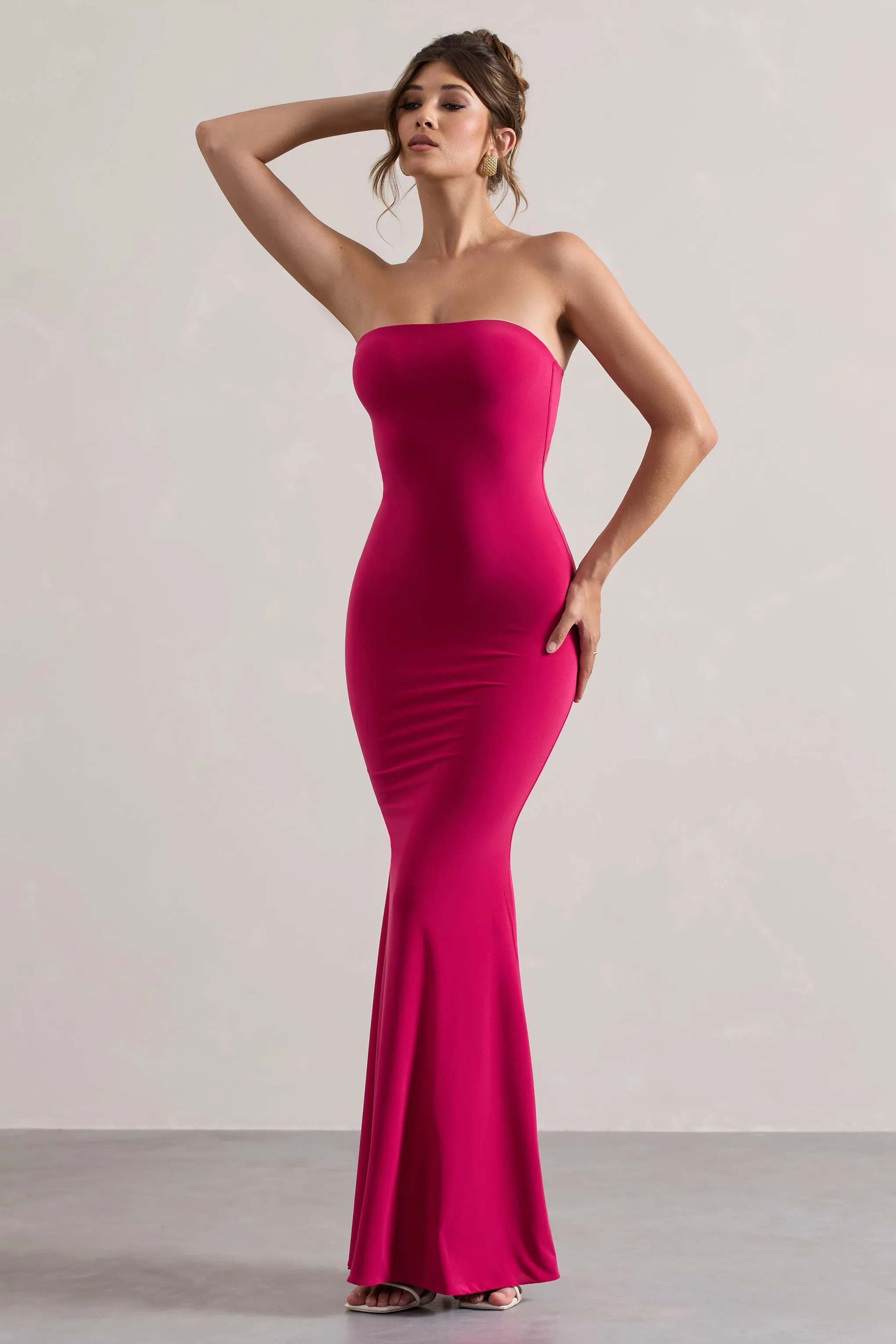 Ceremony | Hot Pink Bandeau Fishtail Maxi Dress Club L London